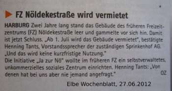 Elbe Wochenblatt - FZ Nöldekestraße wird vermietet (27.06.2012)